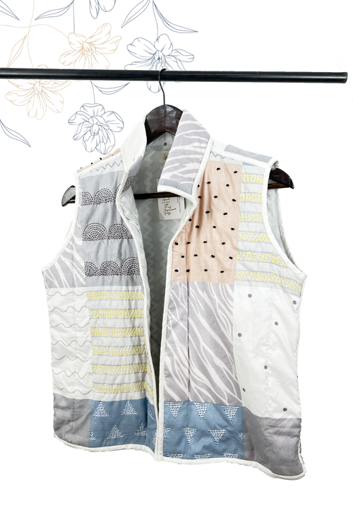 Pastel shade comfy winter jacket embellish with kantha stich.